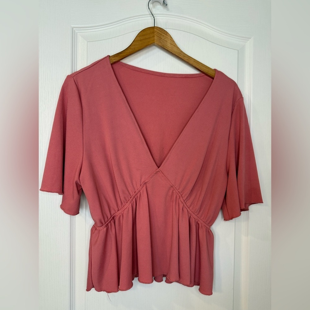 SHEIN Curve Coral Ribbed V-Neck Top